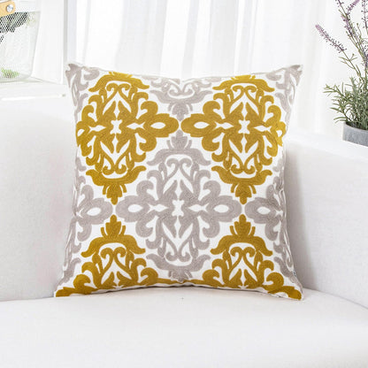 HWY 50 Mustard Yellow Decorative Throw Pillow Covers 18x18 Inch (1 Piece), Embroidered Cotton