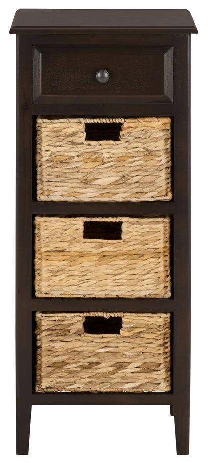 SAFAVIEH Furniture - Michaela 1-Drawer Storage Unit - Dark Chocolate - Solid Wood - Farmhouse