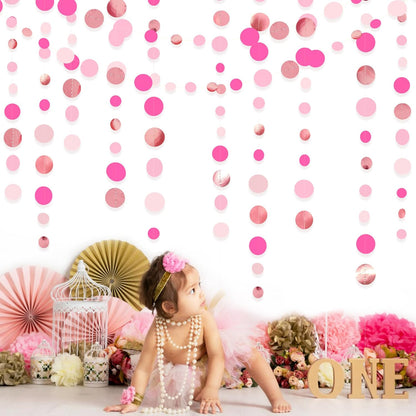 Hot Pink Rose Gold Party Decorations Circle Dots Garland Hanging Polka Dot Streamer for Girls