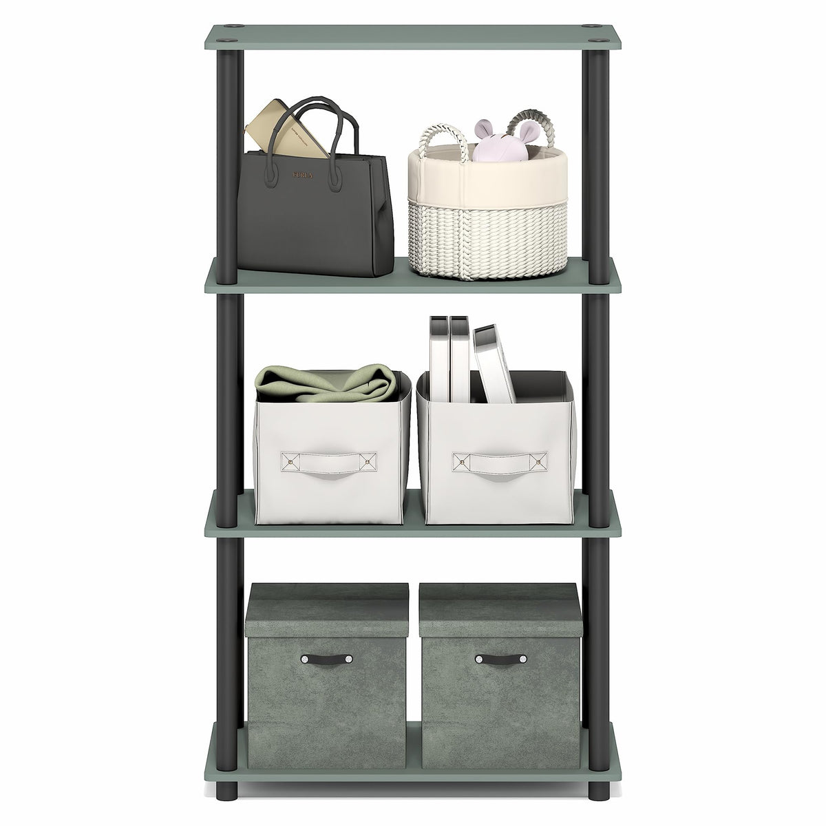 Furinno Turn-N-Tube Storage Shelves, 4-Tier Book Shelf, Corner Shelf, Toolless Open Shelves, for