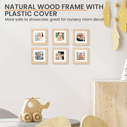 upsimples 4x4 Picture Frame, Natural Solid Wooden Picture Frames, Display 3x3 with Mat or 4 x 4