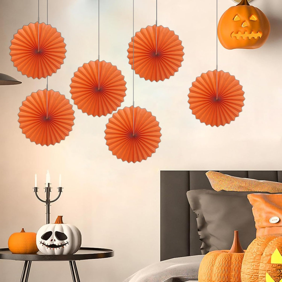 Orange Birthday Party Decorations,DIY Orange Paper Fans Hanging Decoration,16in Halloween Paper