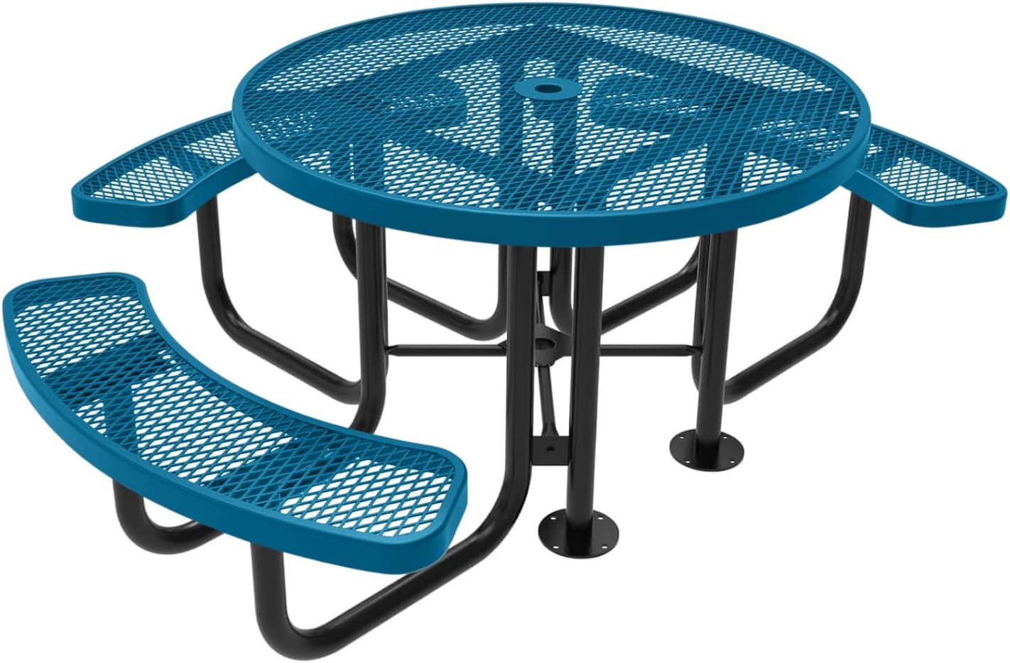 Heavy-Duty Portable Outdoor Picnic Table with Umbrella Hole, Expanded Metal Patio Dining Furniture