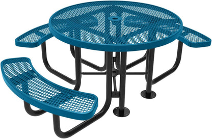 Heavy-Duty Portable Outdoor Picnic Table with Umbrella Hole, Expanded Metal Patio Dining Furniture