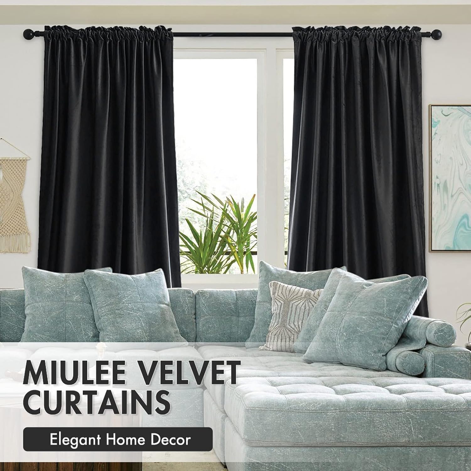 MIULEE Black Velvet Curtains Thermal Insulated Blackout Halloween Curtain Drapes for Bedroom Living