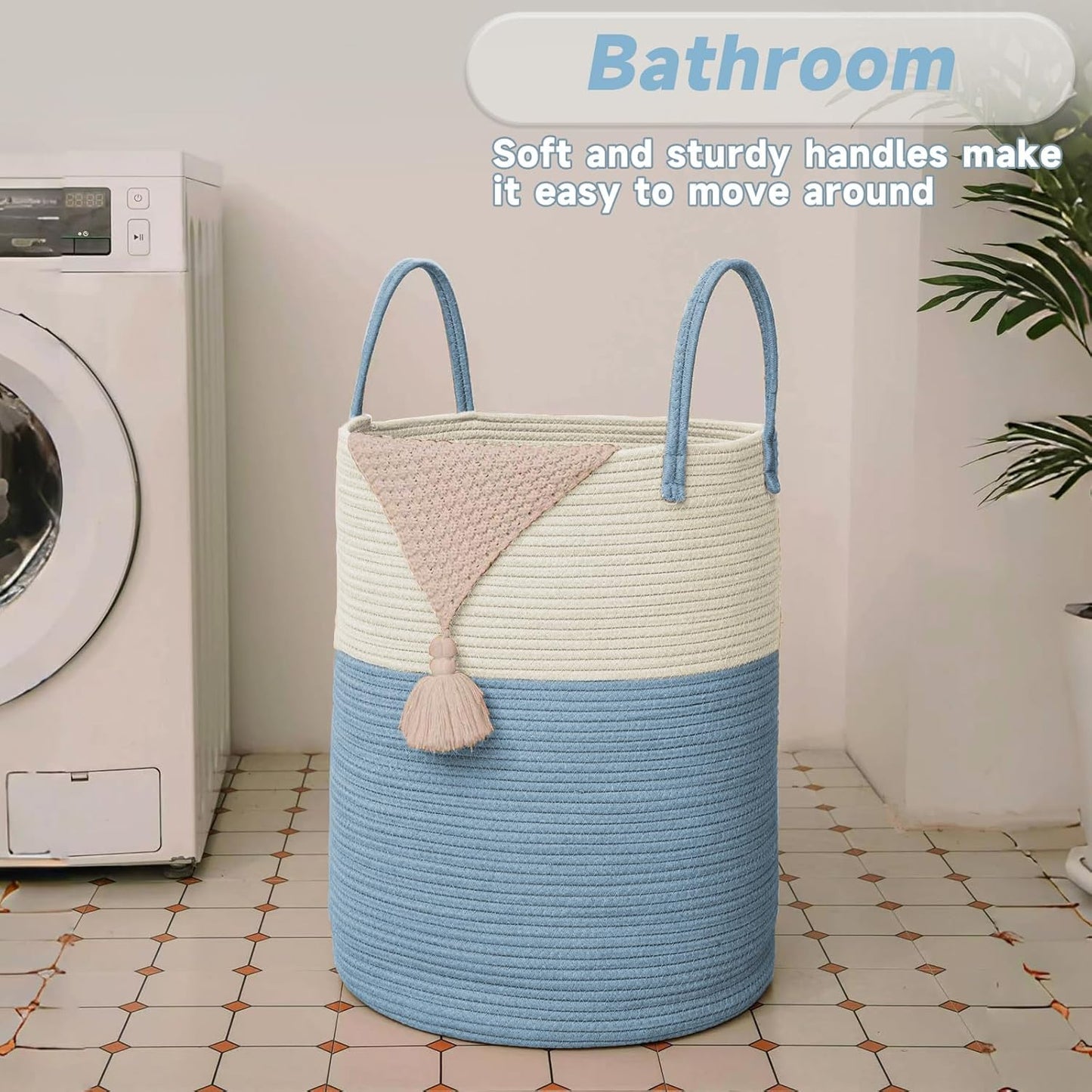 Large Woven Laundry Basket Hamper,100L Cotton Rope Storage Bin for Blankets,Toys and