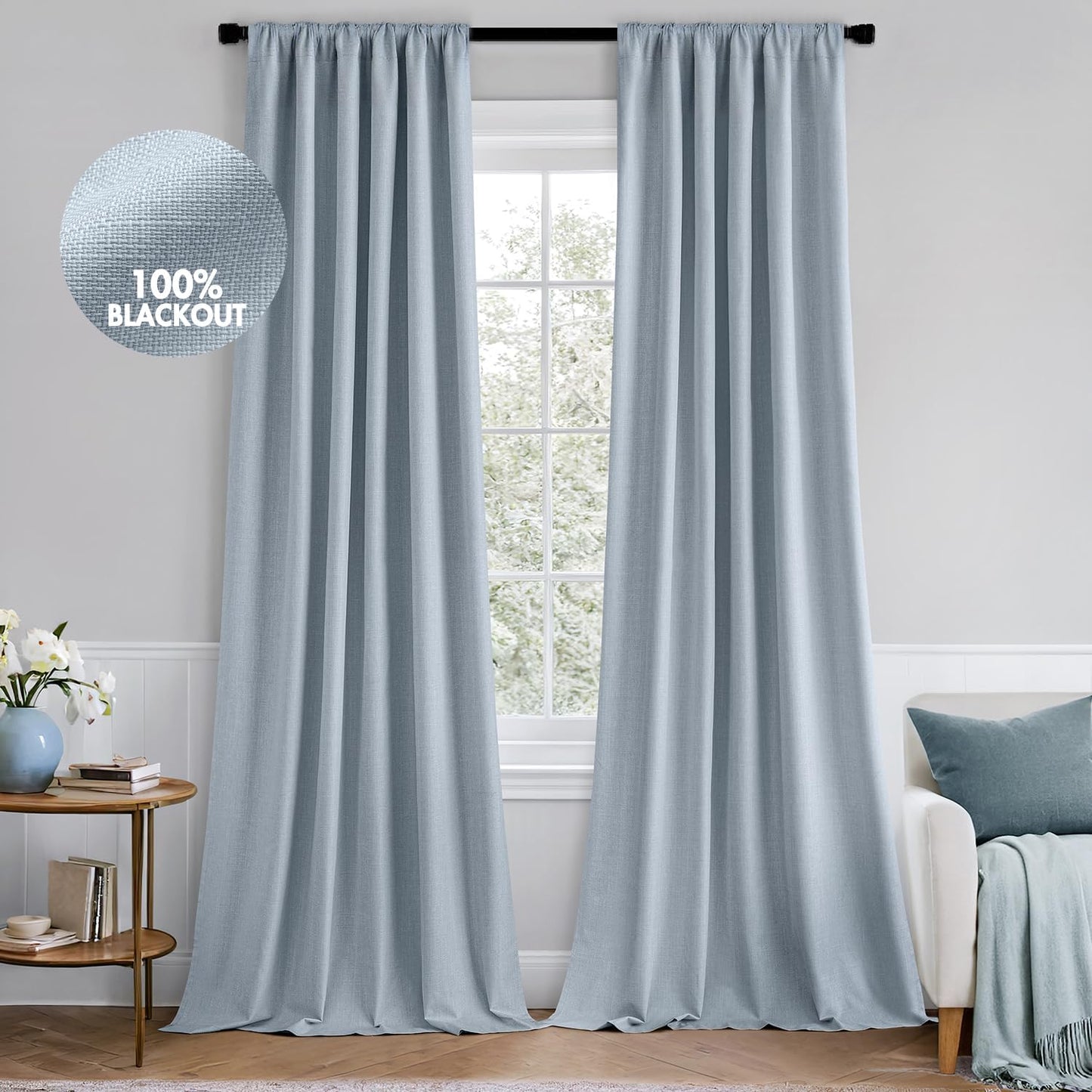 MIULEE 100% Blackout Curtains 102 Inch Long 2 Panels Set for Bedroom, Thick Faux Linen Black Out