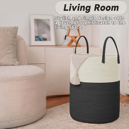 Large Woven Laundry Basket Hamper,60L Cotton Rope Storage Bin for Blankets,Toys and