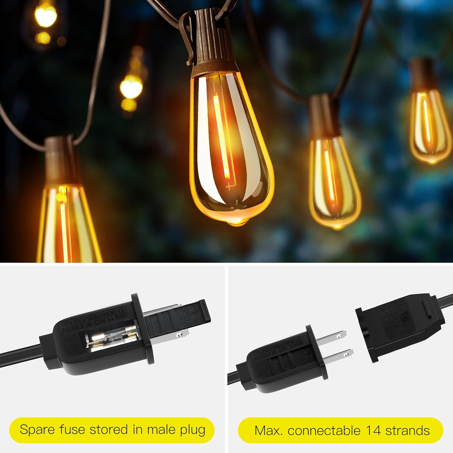 OHLUX Bistro String Lights Outdoor, 60FT Deck Lights with 32 Shatterproof ST38 Vintage Edison