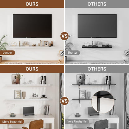 40 Inches Floating Shelves for Wall,9.3" Deep White Long Floating Shelves Set of 2,Large Display &