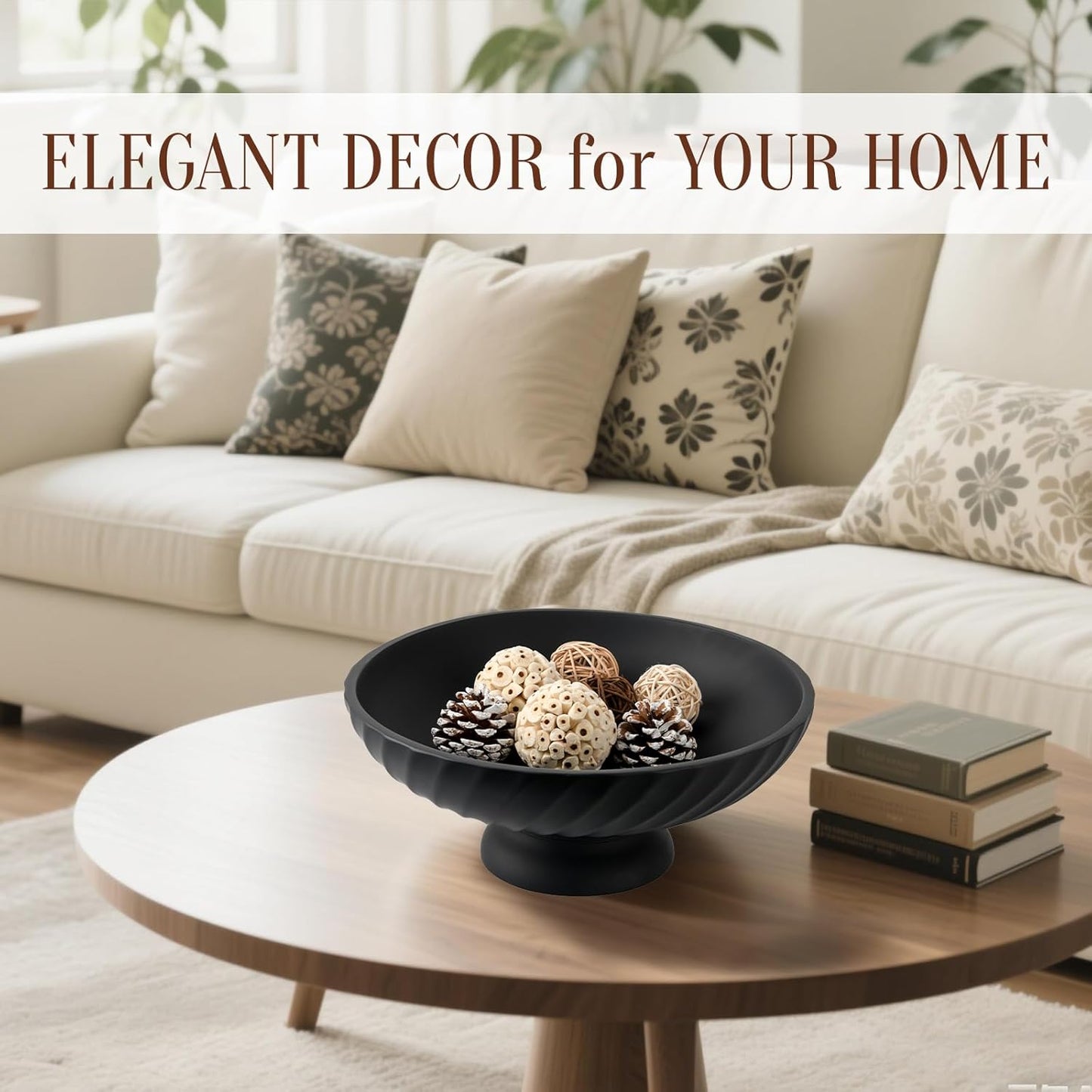 Large Resin Pedestal Decorative Bowl - Modern Fruit Bowl for Kitchen Counter - Handicraft Bowls for