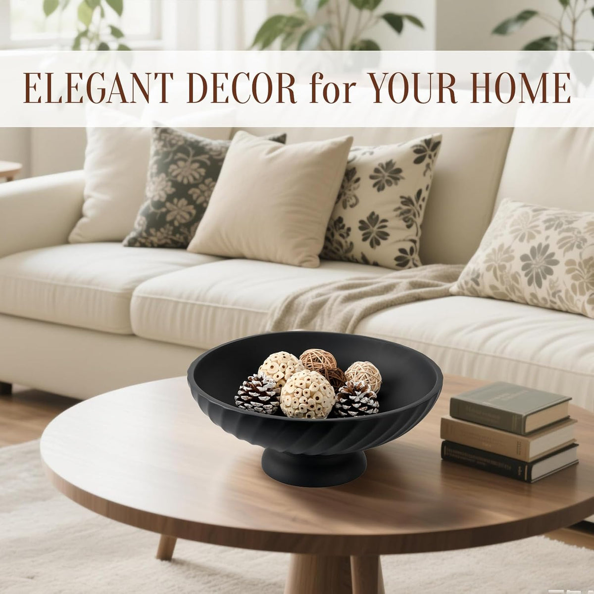 Large Resin Pedestal Decorative Bowl - Modern Fruit Bowl for Kitchen Counter - Handicraft Bowls for