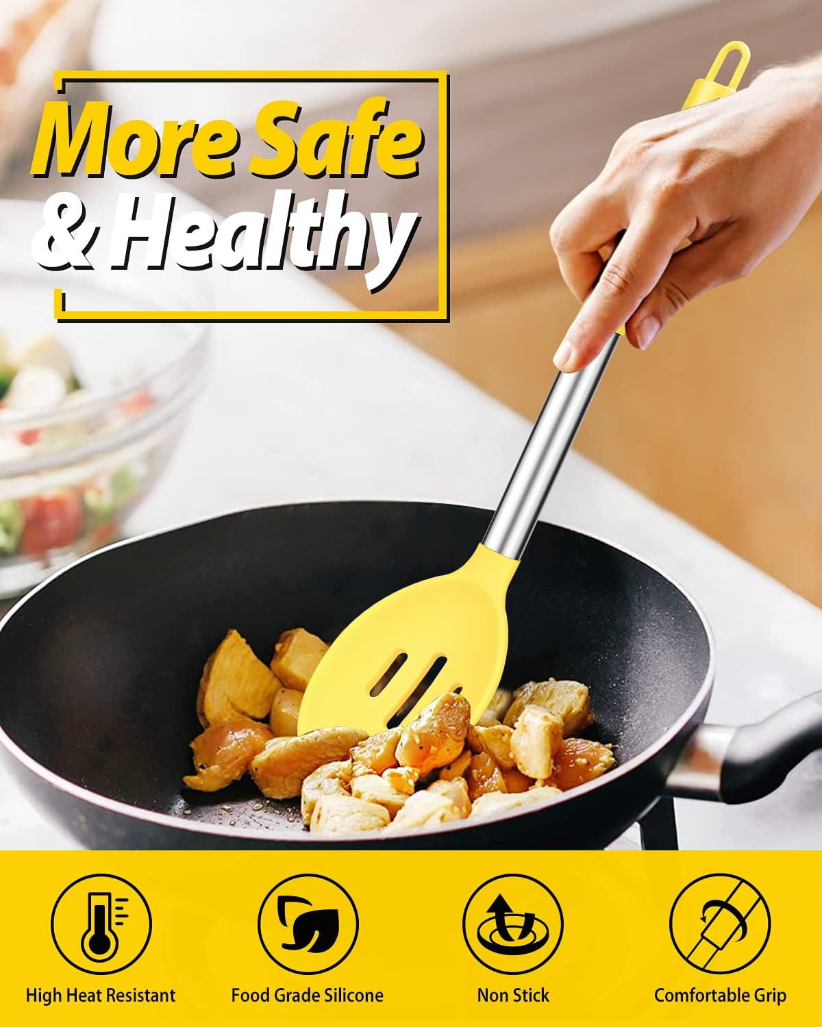 Pack of 2 Large Silicone Cooking Spoons,Non Stick Solid Basting Spoon,Heat-Resistant Kitchen
