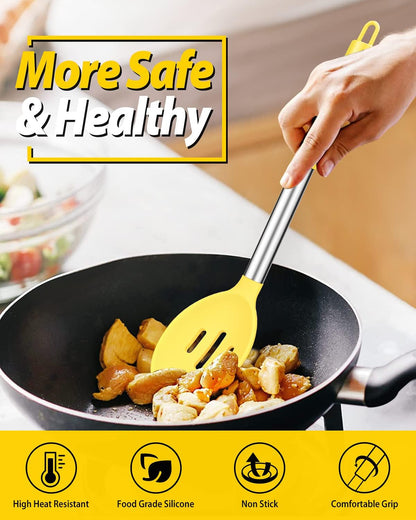 Pack of 2 Large Silicone Cooking Spoons,Non Stick Solid Basting Spoon,Heat-Resistant Kitchen