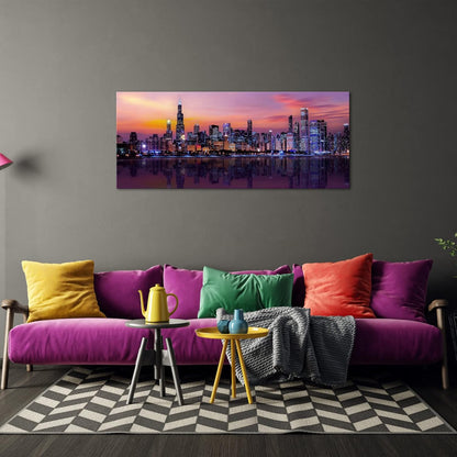 Fochorlo Large Chicago Canvas Modern City Skyline Wall Art Downtown Night Picture Prints Ready To