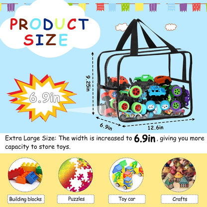 6 Packs Widen X-Large Toy Storage Bags 12.6×9.25×6.9In with Labels, Reusable Clear PVC Board Game