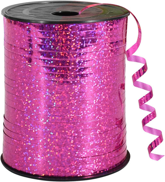 BEISHIDA 500 Yards Hot Pink Crimped Curling Ribbon Shiny Metallic Balloon String Roll Gift Wrapping