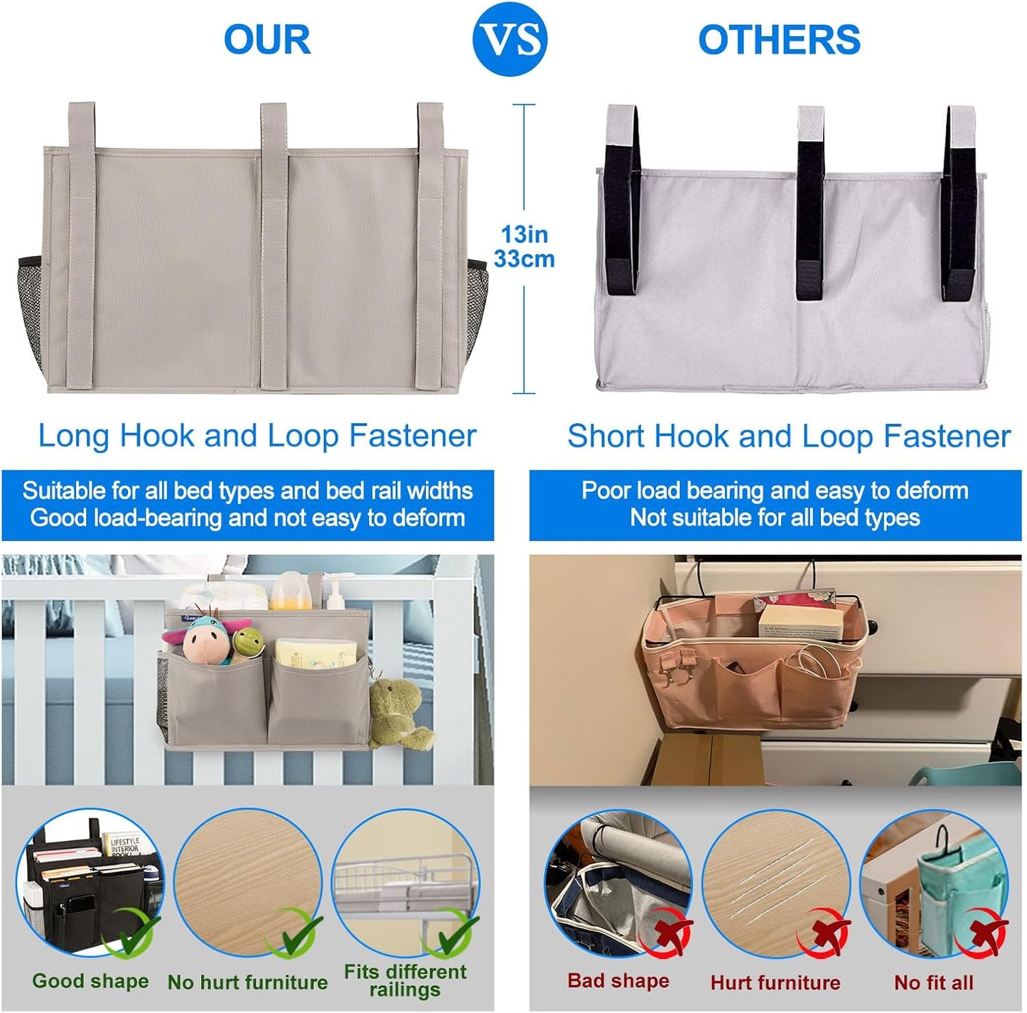 Surblue Bedside Caddy Hanging Bed Organizer Storage Bag Pocket for Bunk and Hospital Beds, College