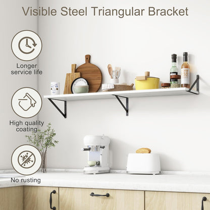 12 Inch Deep Floating Shelves, White Floating Shelves 48W x 12D, Deep Wall Shelves Bracket Set of
