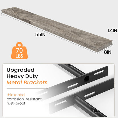 Fun Memories Floating Shelves for Wall Dec, 55"x8" Rustic Reclaimed Wood Shelves, Heavy-Duty Wall