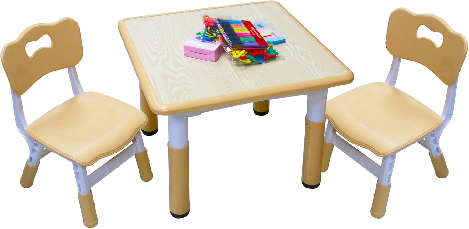 Kids Table and 2 Chairs Set with Graffiti Desktop, Toddler Furniture Set, Non-Slip Table Children