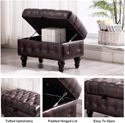 Artechworks Coffee Table Ottoman with Storage,Button Tufted PU Leather Upholstery Footstool Bed