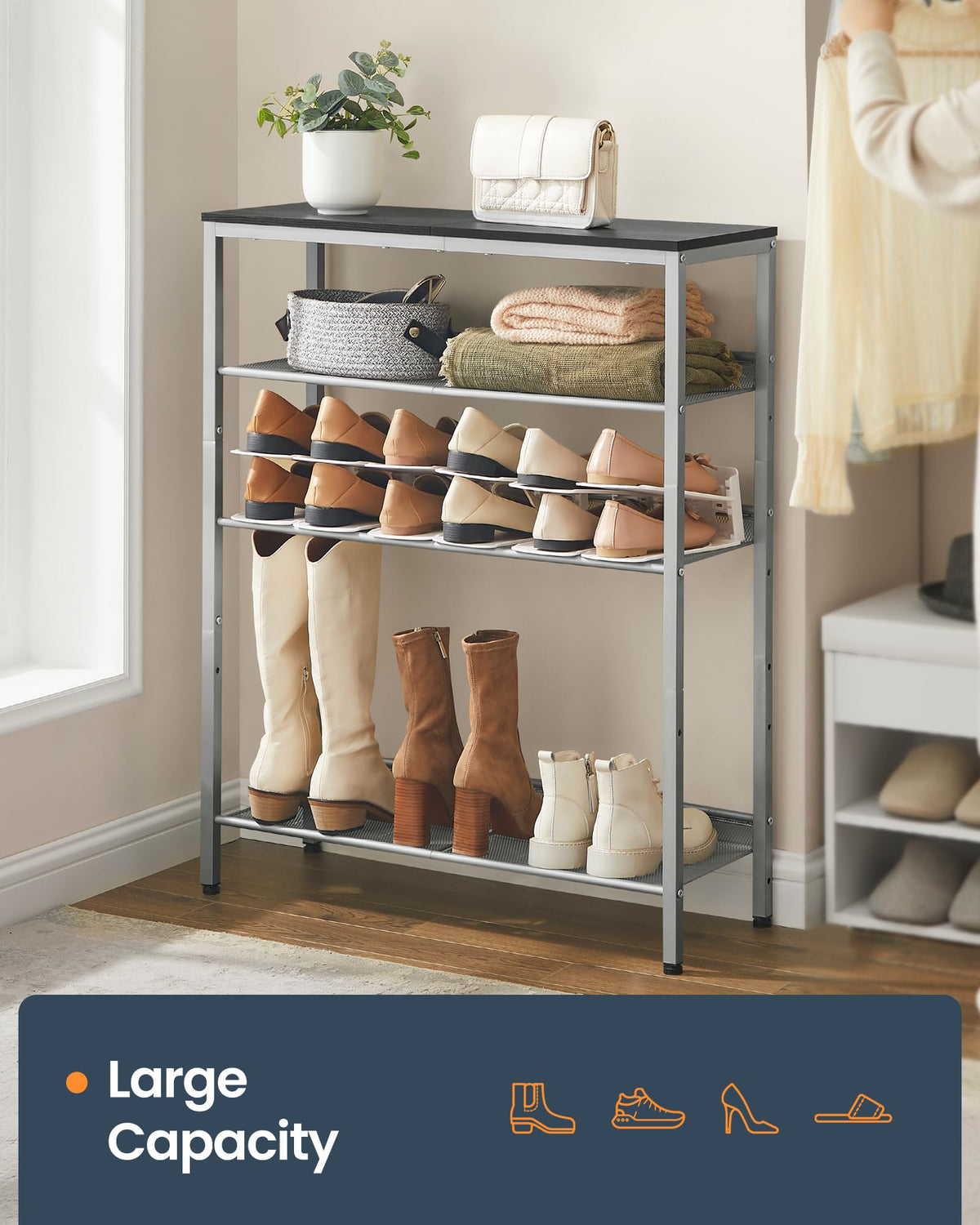 SONGMICS HOME 5 Tier Shoe Storage Organizer, Freestanding Shoe Rack, Dense Mesh, for Living Room