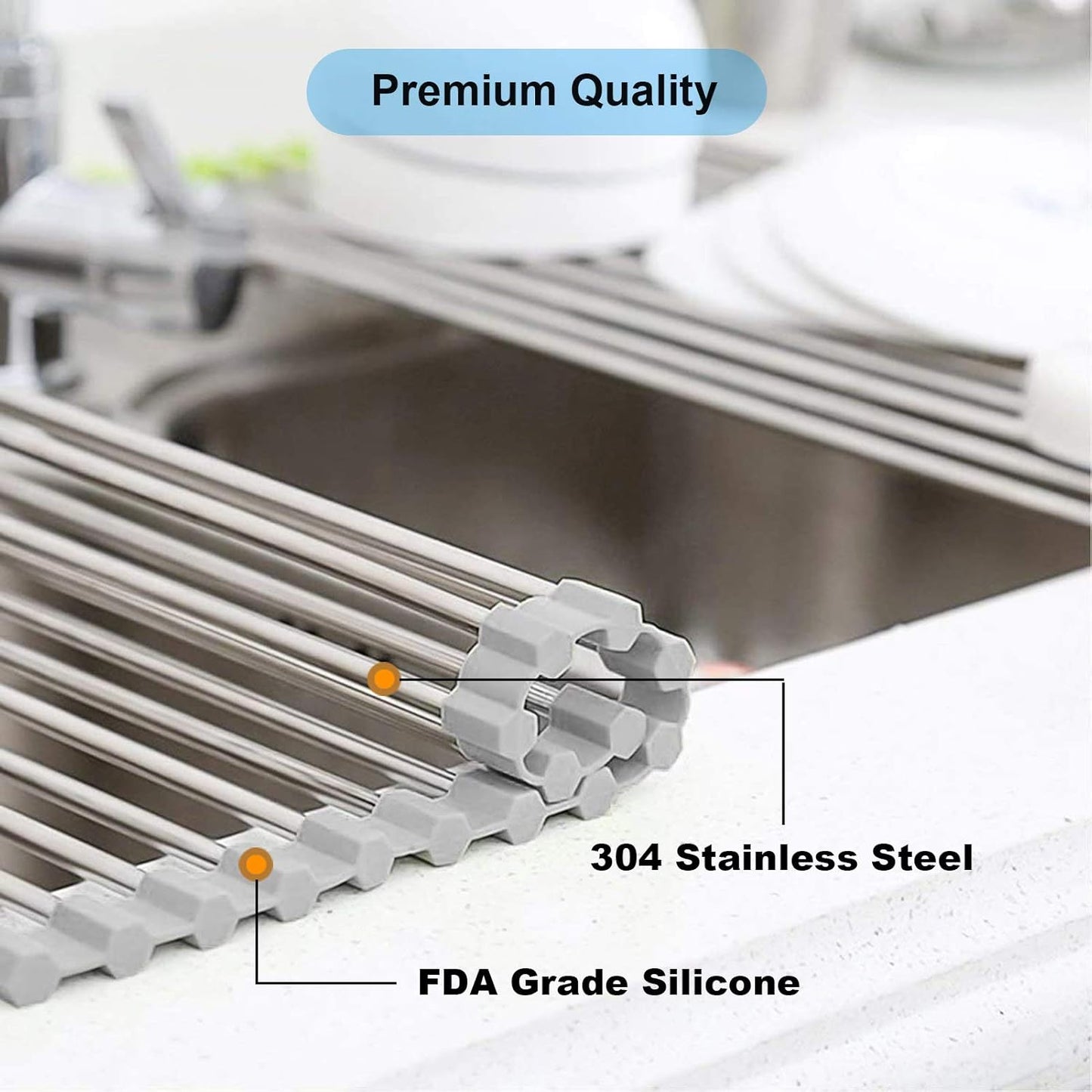 Searik Dish Drying Rack Roll Up Sink Drying Rack, Over The Sink Dish Rack Multi-Use Stainless Steel