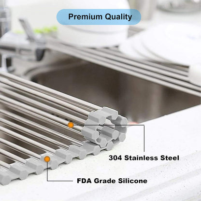 Searik Dish Drying Rack Roll Up Sink Drying Rack, Over The Sink Dish Rack Multi-Use Stainless Steel