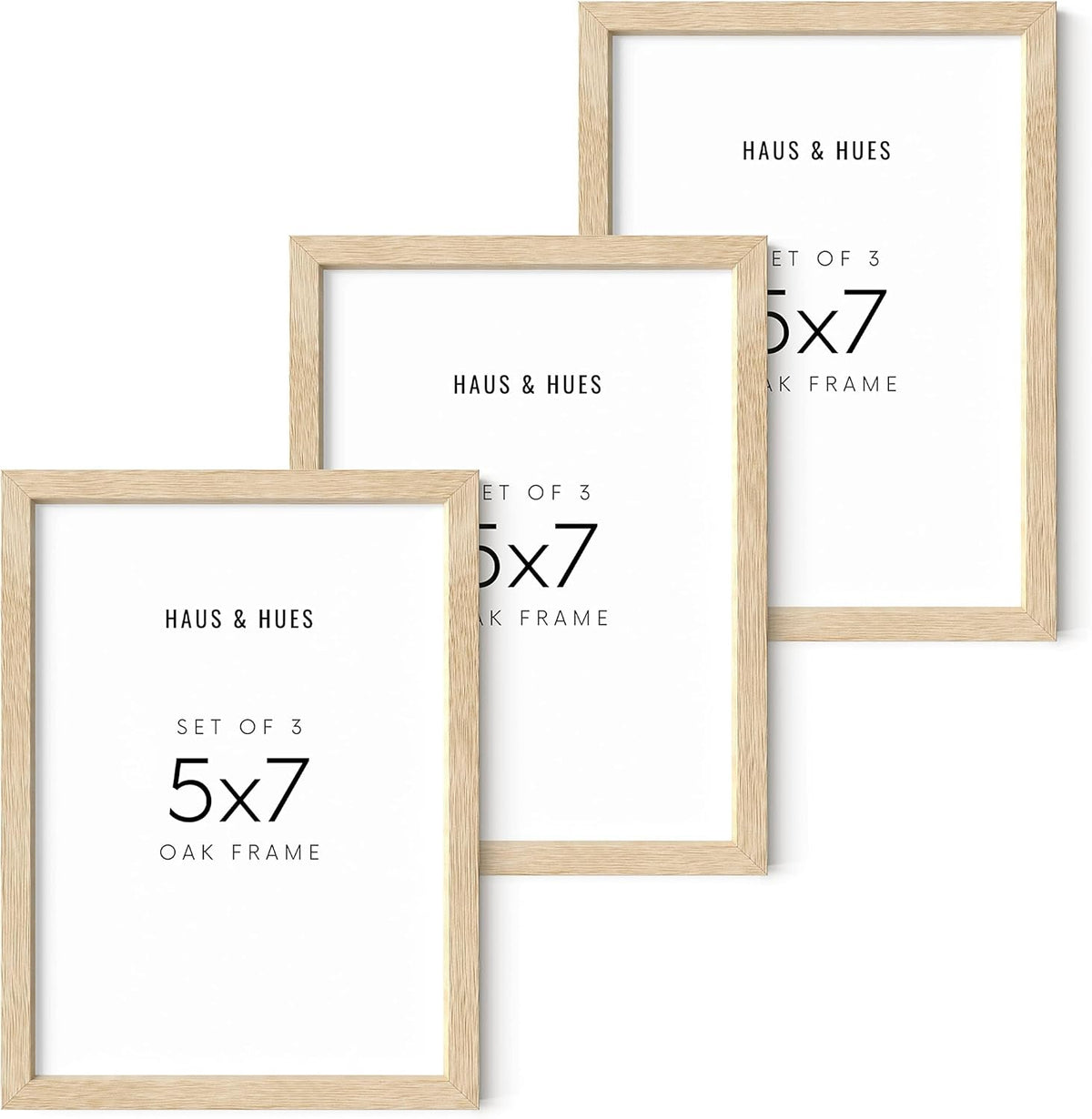 HAUS AND HUES Beige Wood Picture Frames 5x7 - Set of 3 for Gallery Wall, Collage Wall Decor, Photo