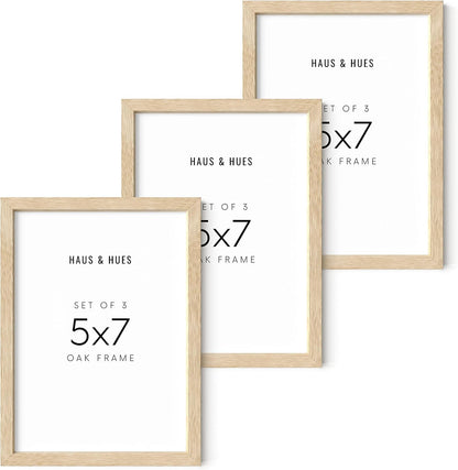 HAUS AND HUES Beige Wood Picture Frames 5x7 - Set of 3 for Gallery Wall, Collage Wall Decor, Photo