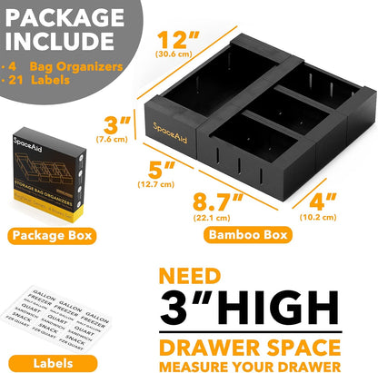 SpaceAid Bag Storage Organizer for Kitchen Drawer, Bamboo Organizer, Compatible with Gallon, Quart