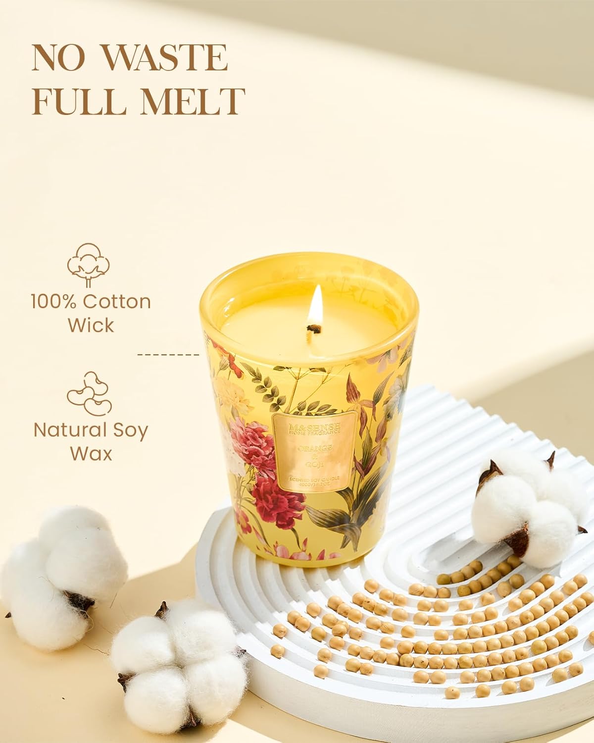 M&SENSE Orange Goji Scented Natural Soy Wax Candle, 14.1oz 60 Hours Long Lasting Slow Burning