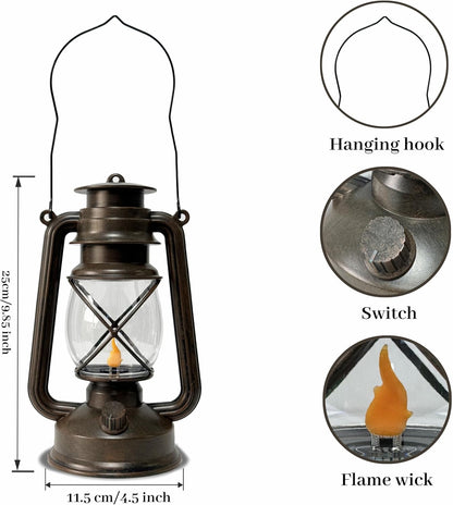 Vintage LED Outdoor Lantern Battery Powered Lanterns with Flame Wick Waterproof Camping Lamp