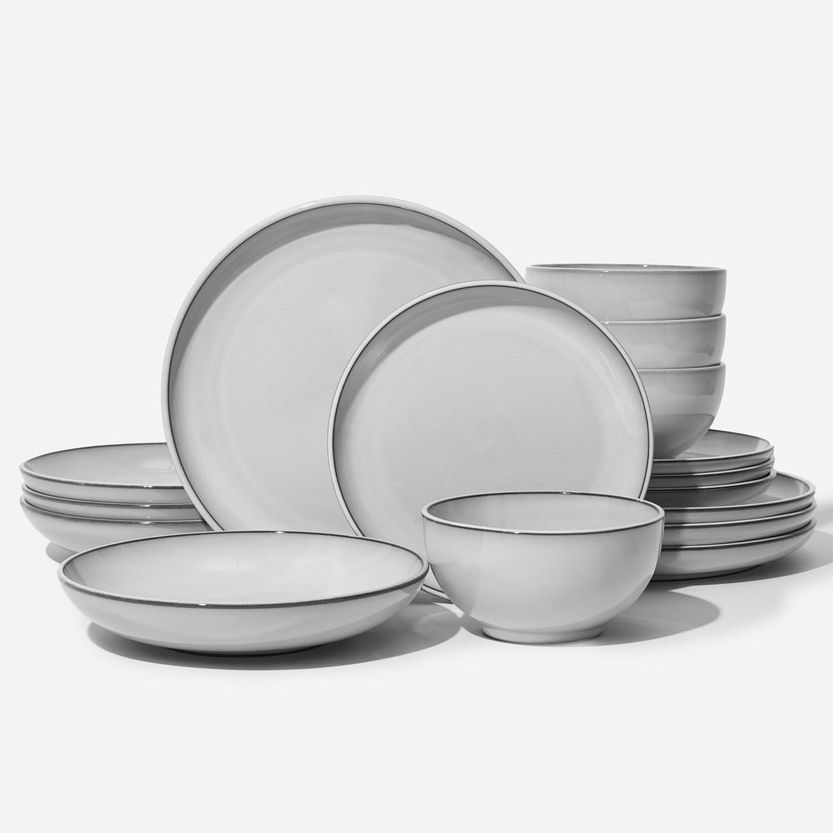 16 Piece Double Bowl Dinnerware Sets with Pasta Bowls, Highly Chip and Crack Resistant Plates and