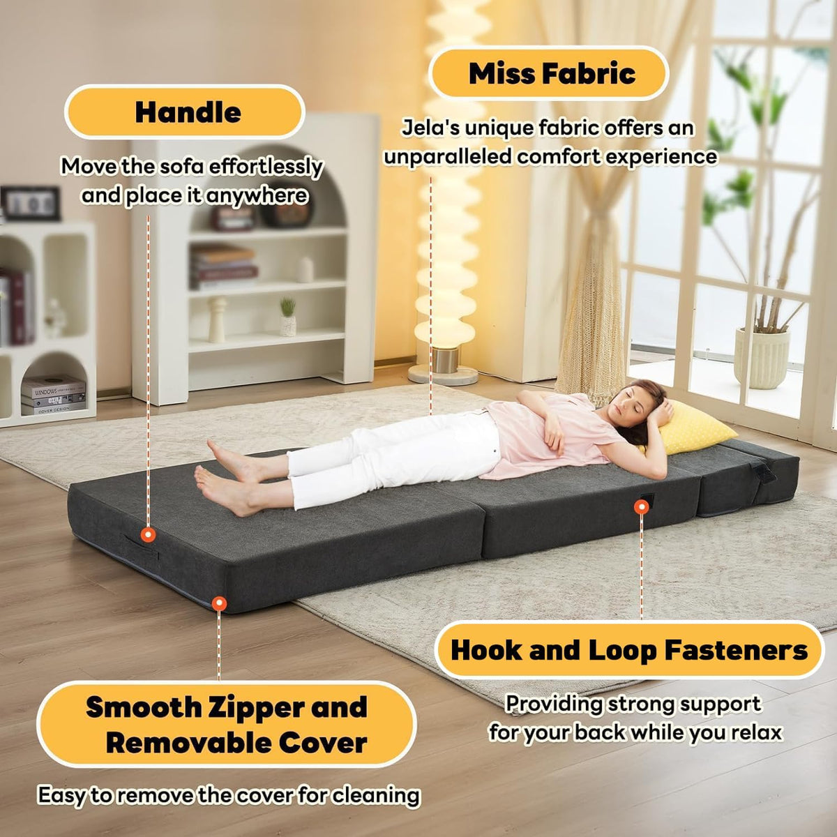 jela Foldable Sofa Bed Large Soft Foam Convertible Sleeper Chair Luxury Miss Fabric Fold Out Chair