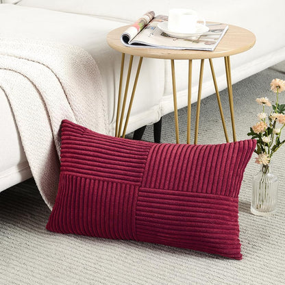 Fancy Homi 2 Packs Burgundy Long Lumbar Decorative Throw Pillow Covers 12x24 Inch for Couch Bed