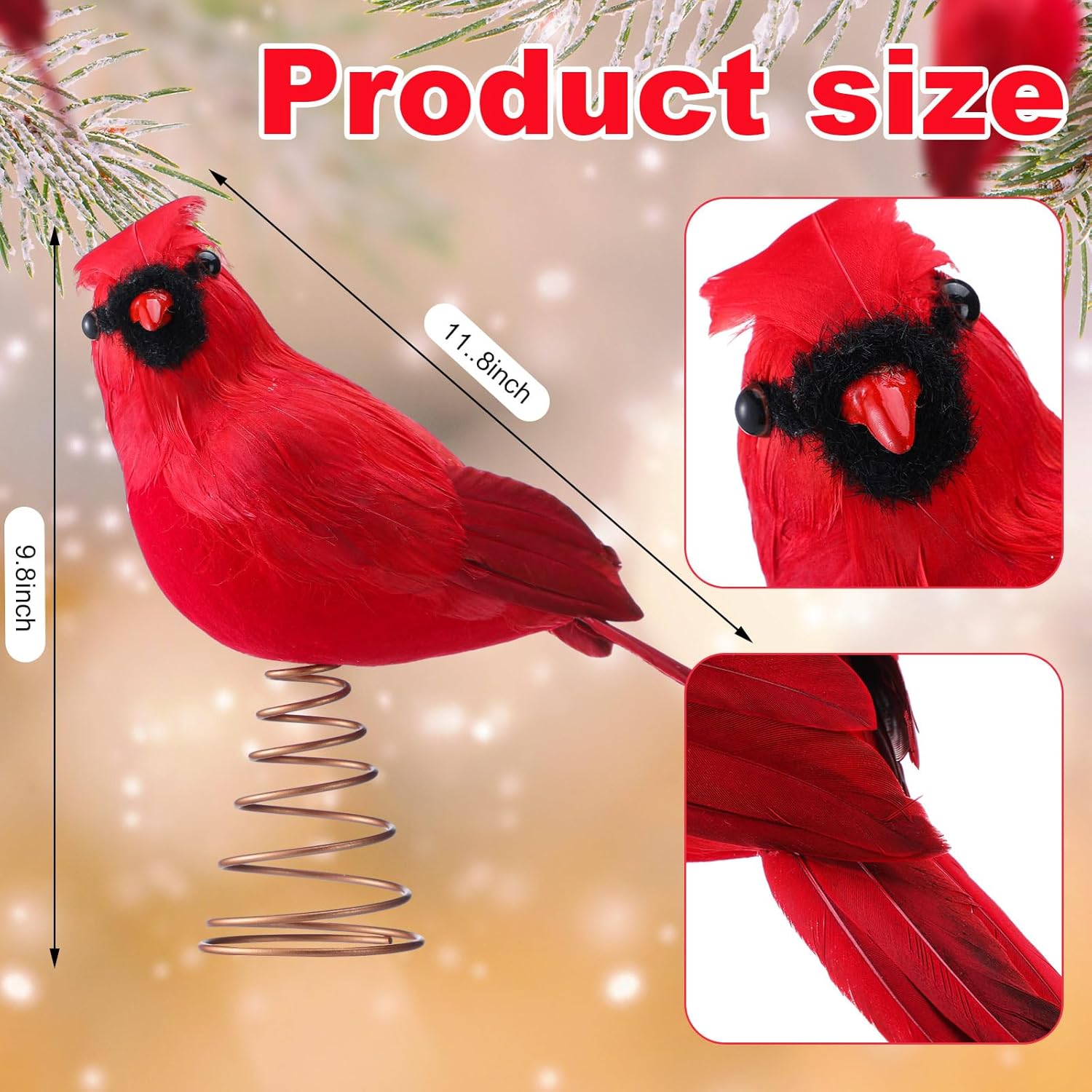 Retisee 11.8'' Cardinal Christmas Tree Topper Red Cardinal Christmas Tree Decoration Red Bird