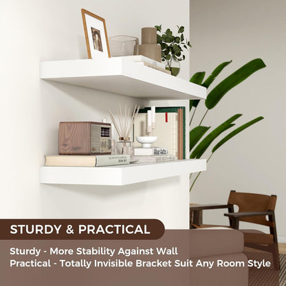 Floating Shelves for Wall, 2 Large Wall Mounted Shelves with Invisible Brackets, Long Wood Floating