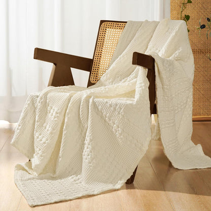 PHF 100% Cotton Waffle Weave Throw Blanket, Soft Lightweight Breathable Cozy Summer Throws for