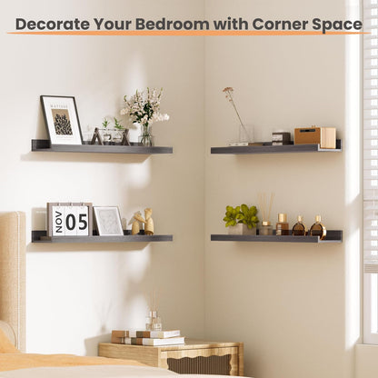 upsimples Floating Shelves for Wall, Wood Mounted Shelf Decor Storage Set of 6, for Bedroom, Living