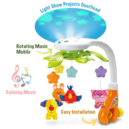 KiddoLab Baby Crib Mobile with Relaxing Music. Includes Ceiling Light Projector with Stars