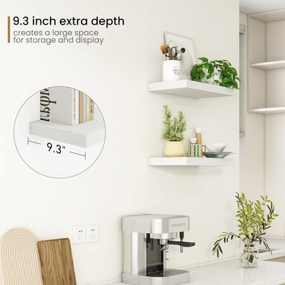 Fun Memories Deep Floating Shelves - 16" W x 9" D x 1.6" H Rustic White Wall Shelf - Wall Mounted