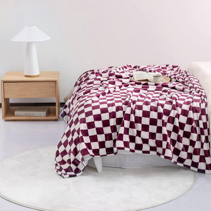 LOMAO Throw Blankets Flannel Blanket with Checkerboard Grid Pattern Soft Throw Blanket for Couch