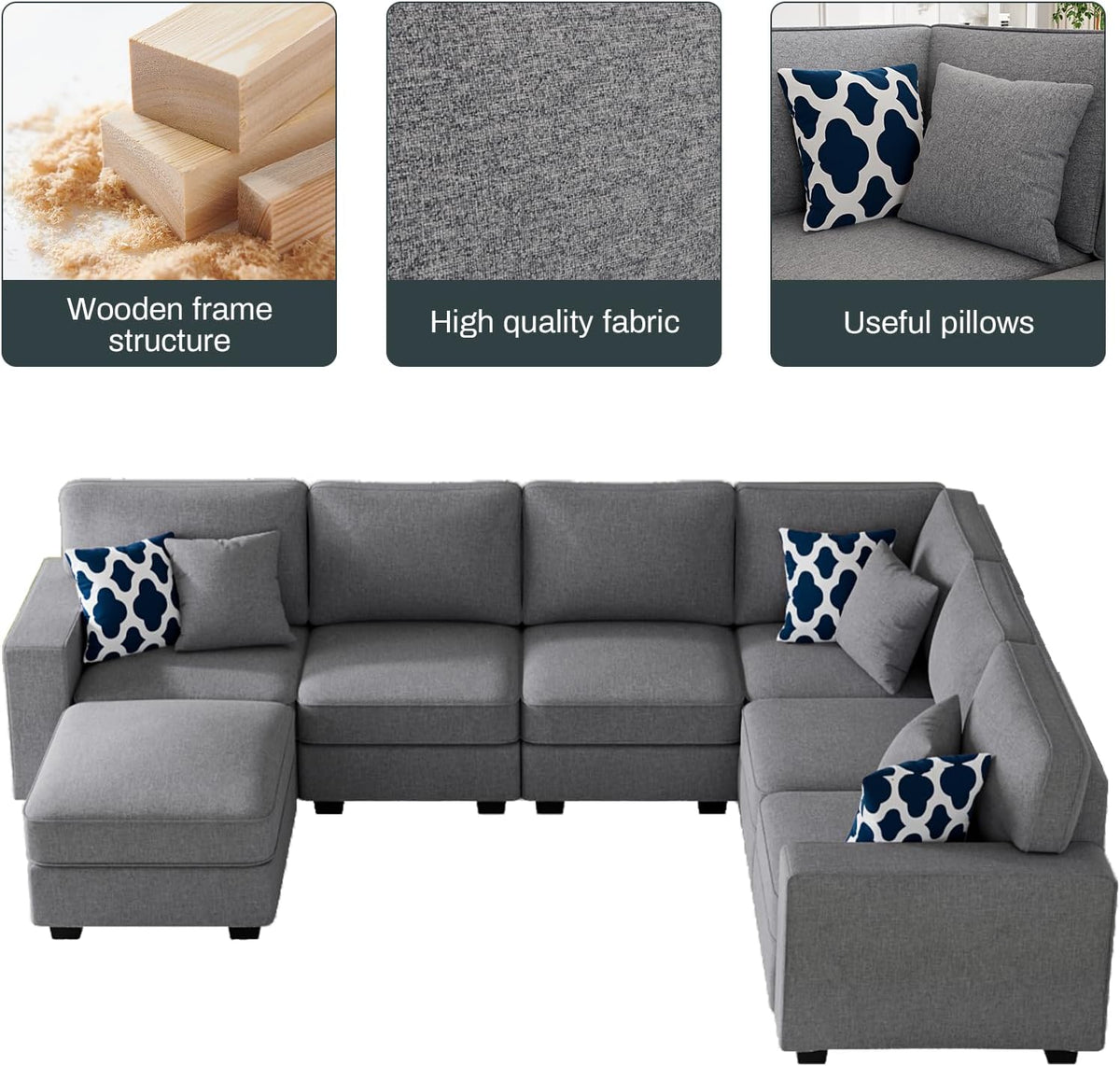 L Lengend Vansen Modular Sectional Sofa U Shaped Couch with Ottoman Modern Reversible Corner