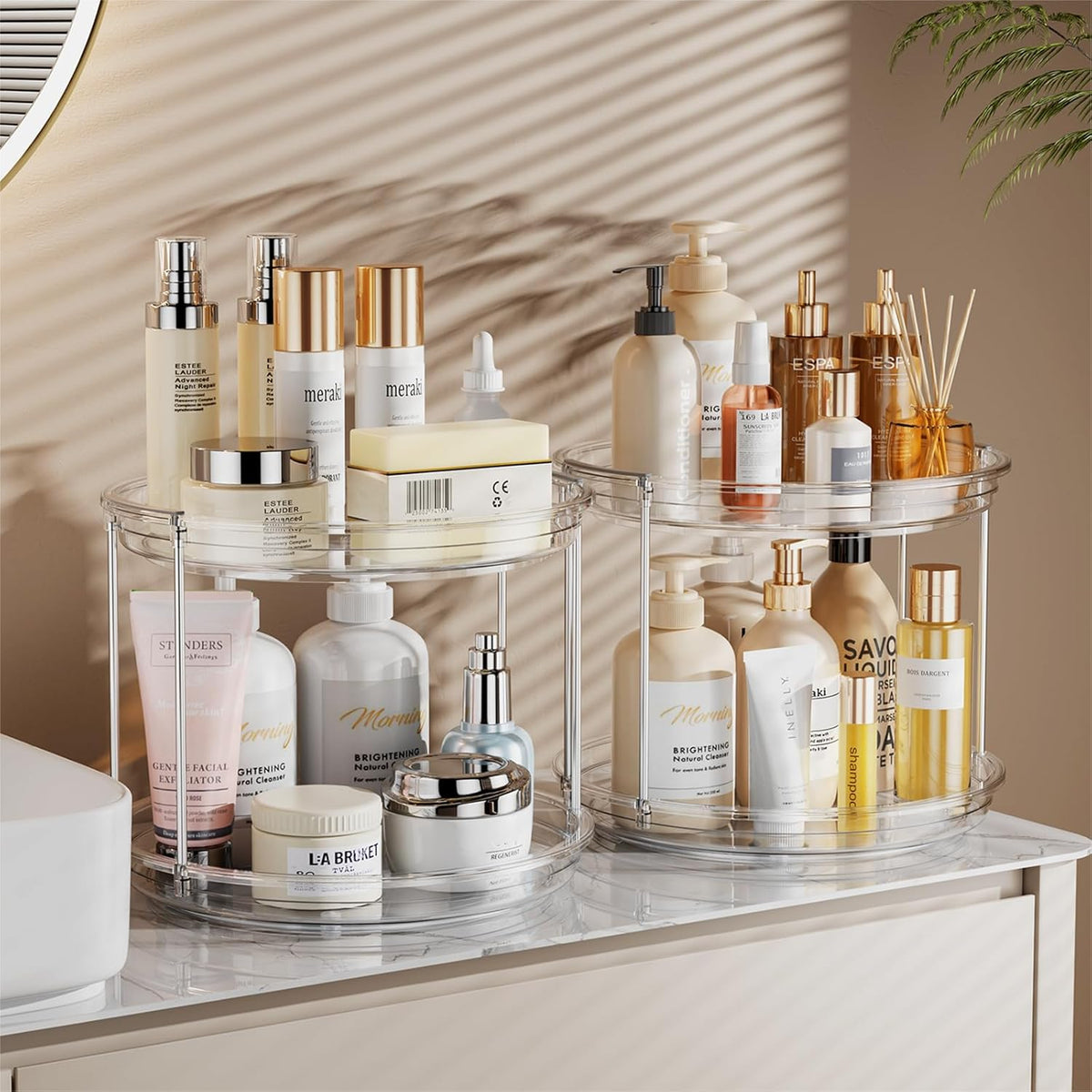 LAMU 2 Pack 2 Tier Lazy Susan Turntable Organizer 9.25'' Rotating Spice Rack Organization for