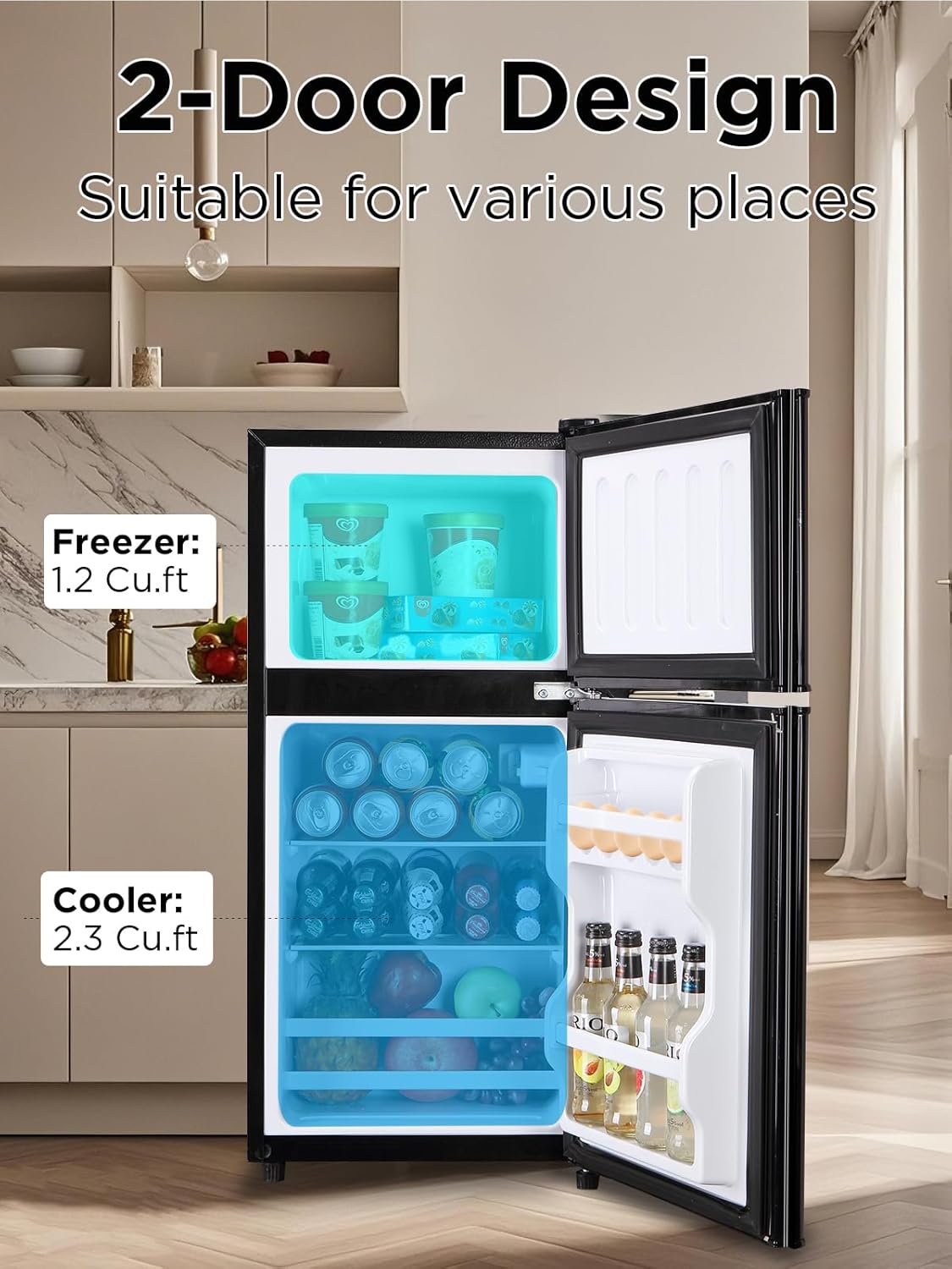 3.5 Cu.Ft Compact Refrigerator with Freezer, Mini Fridge with 2 Doors for Office, Kitchen, Dorm and