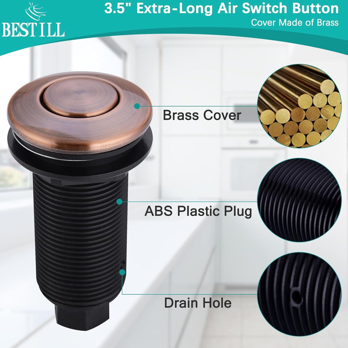 BESTILL Garbage Disposal Air Switch Kit - UL Listed, Cordless Sink Top Switch Button for Waste