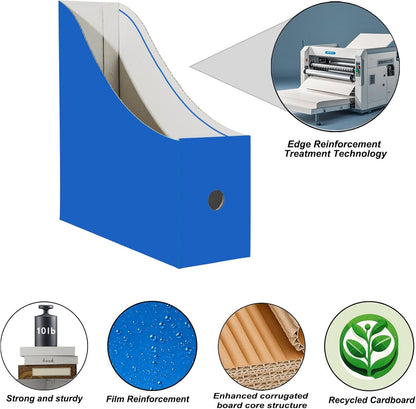 24 Pack Cardboard Magazine File Holder for Desktop ，Blue Book Bins for Classroom Library, Office or