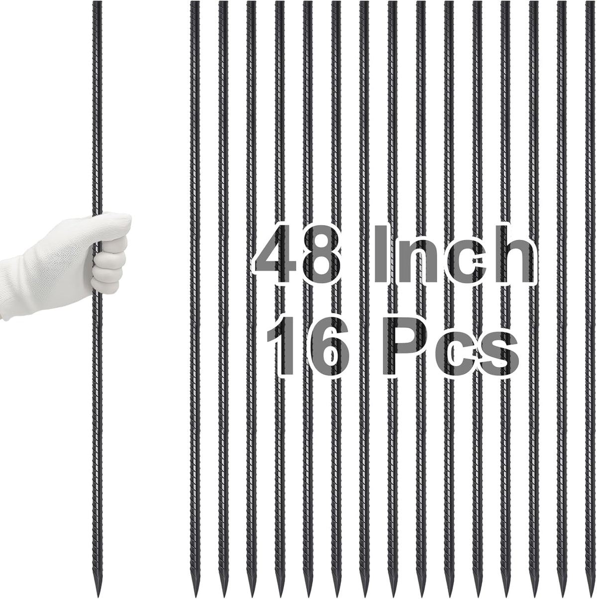 VVOKGO Rebar Stakes 48 Inch 16-Pack Concrete Form Stakes Heavy Duty Straight Ground Anchors, 3/8"